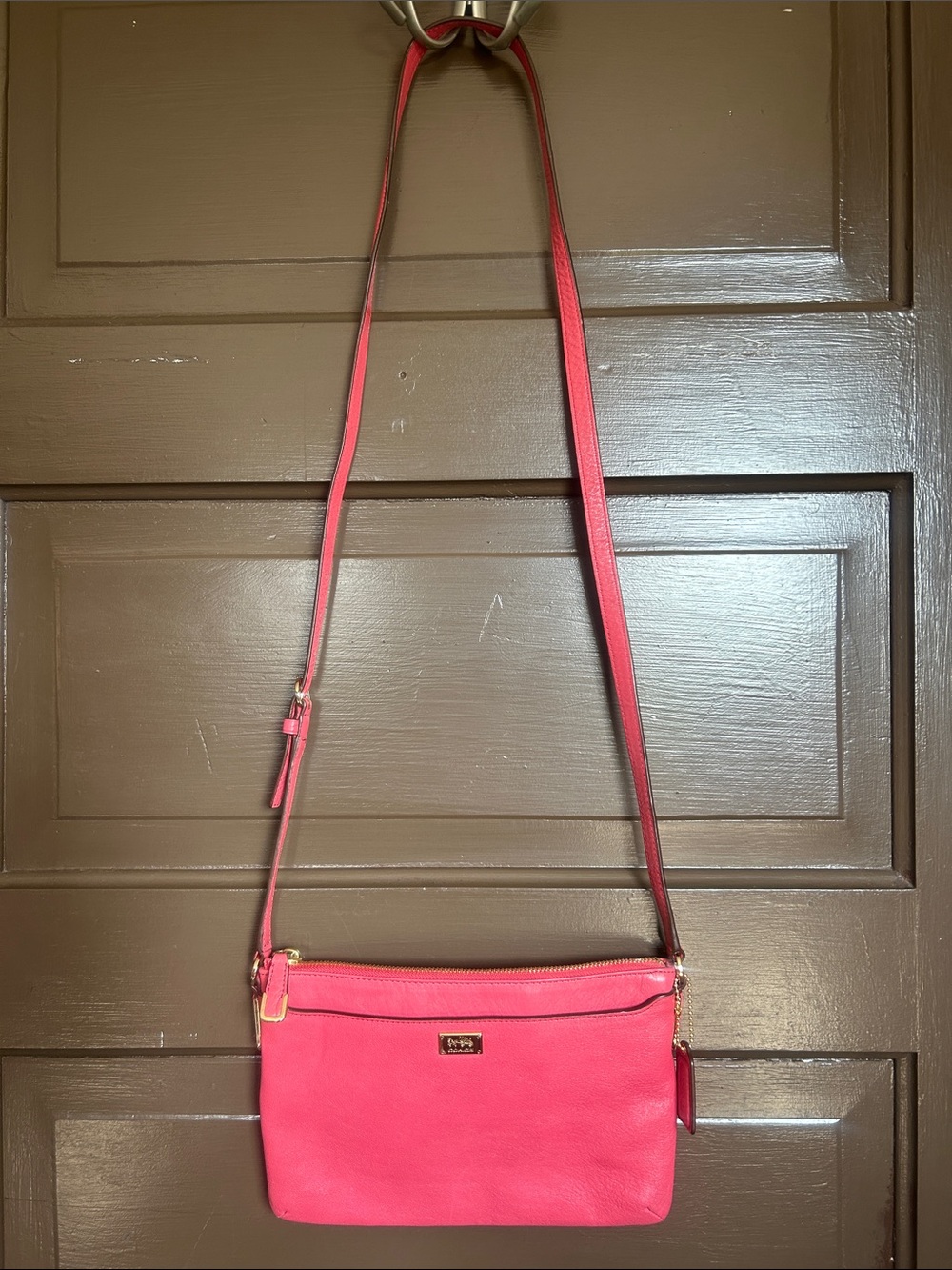 Coach Pink Crossbody Bag with Gold Accents 👛